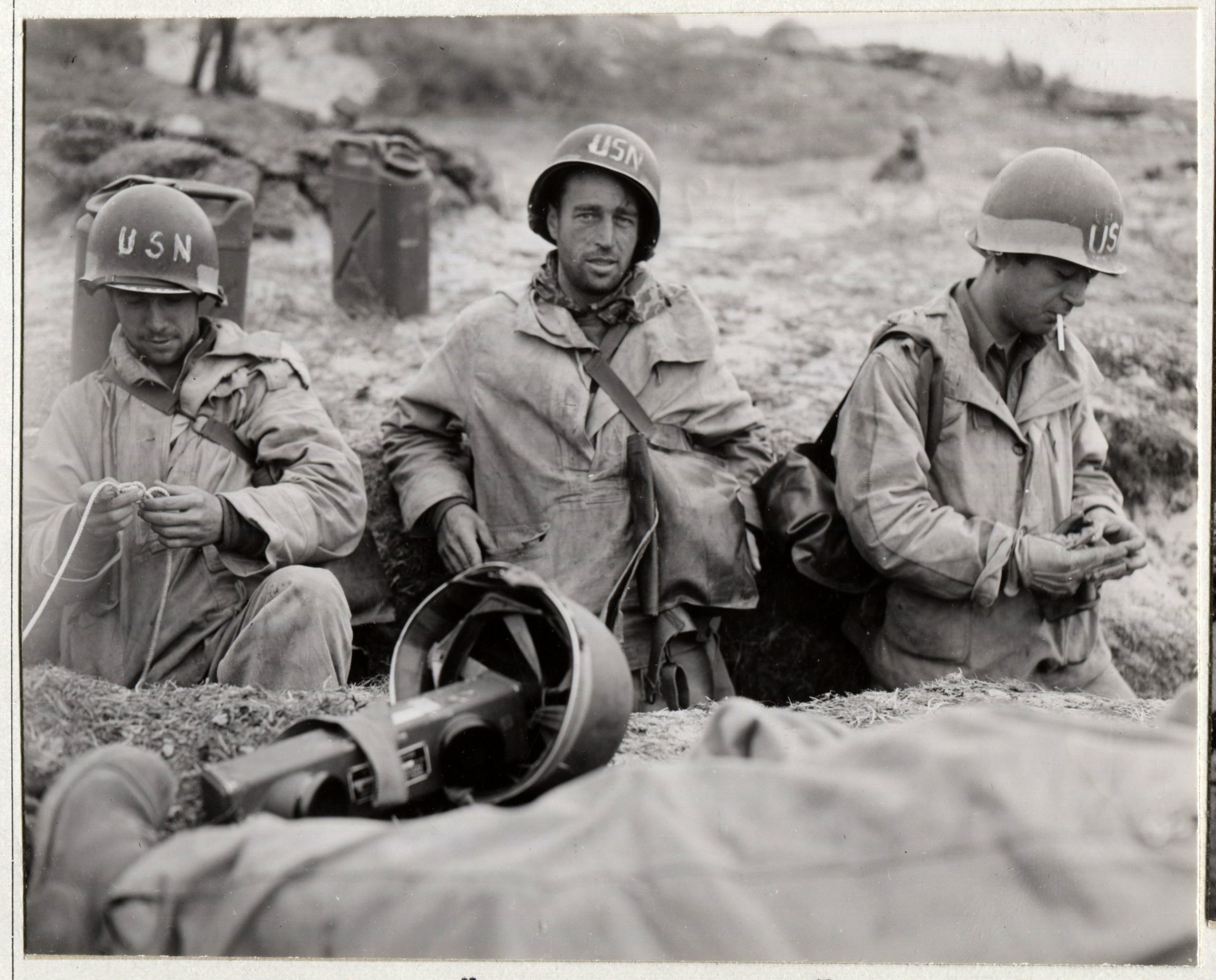 Original Caption: Members of U.S. Navy 2 Beach Battalion catch ...